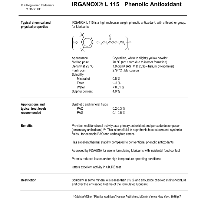 巴斯夫抗氧剂L115 润滑油抗氧剂 BASF IRGANOX L115